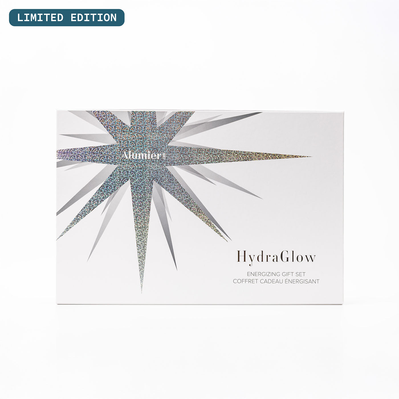 HydraGlow gift set box, white with silver star, and limited edition label
