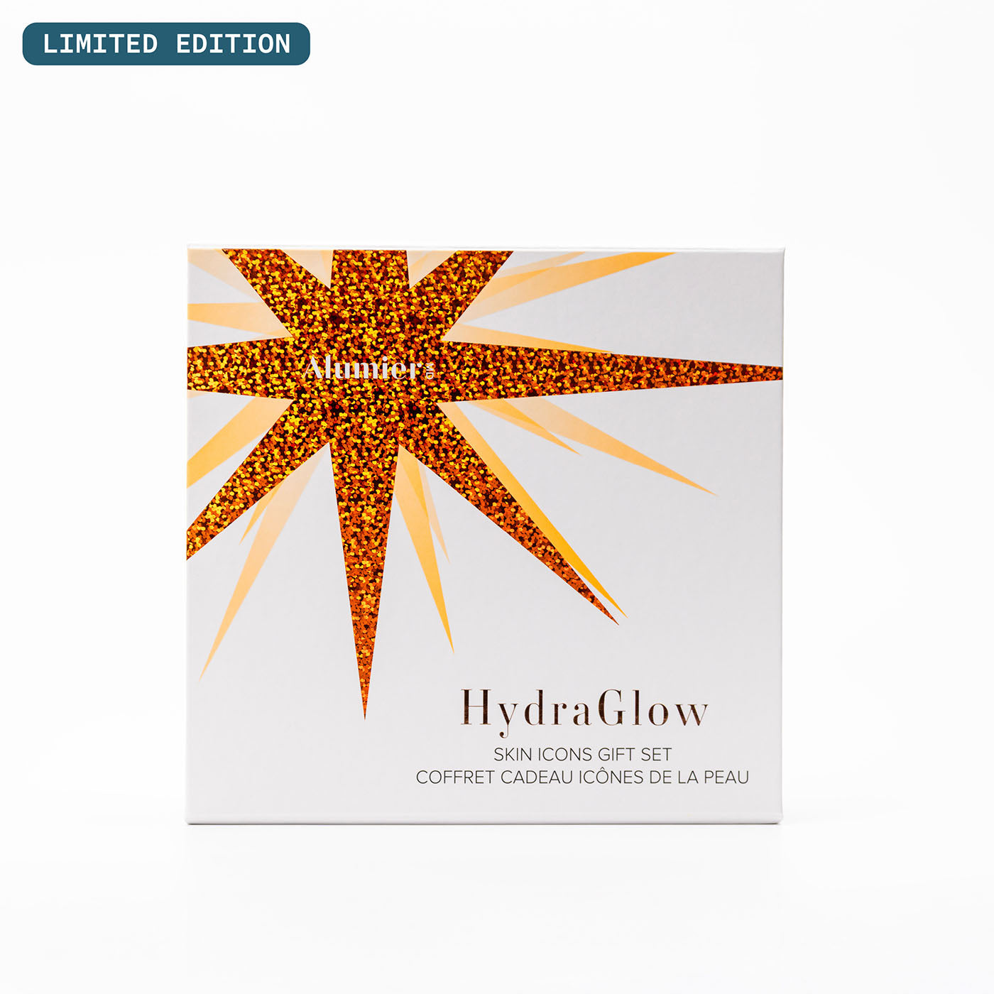 HydraGlow skin icons gift set packaging with decorative design on a white background. Limited Edition is stamped on the top-left corner of the image.